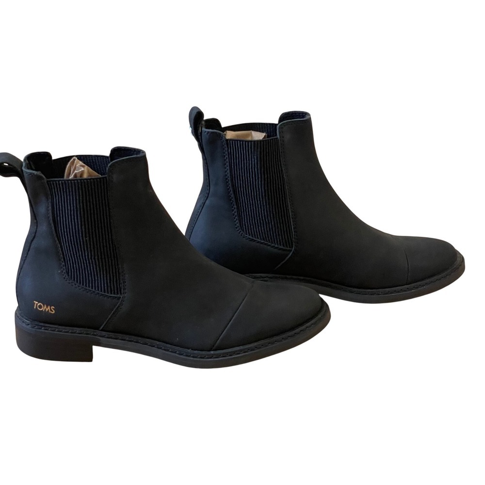 TOMS Charlie Black Leather Chelsea  Boots Comfortable‎ Classic Style Size 6 - Picture 3 of 12